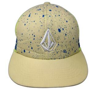 Volcom Trucker Hat Yellow Blue Paint Splatter Mesh Snapback One Size Adjustable
